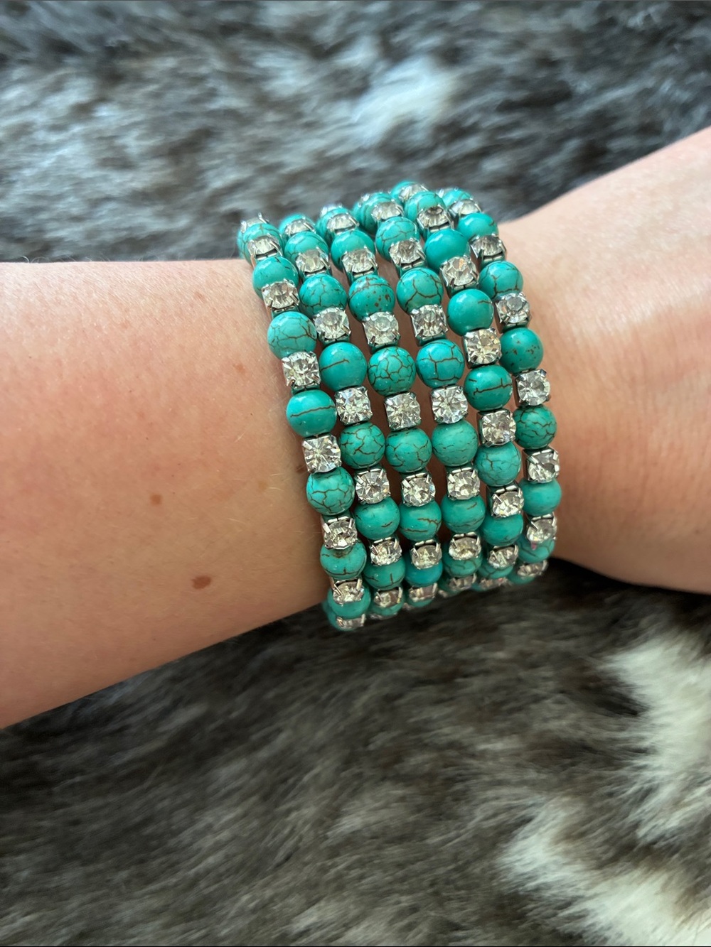 Turquoise Beaded Stretch Bracelet with Crystal Accents